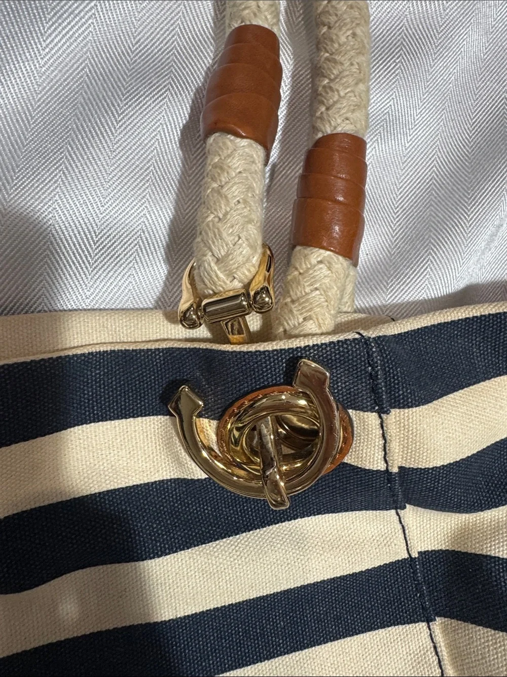 Michael Kors Navy and Cream Striped Rope Tote